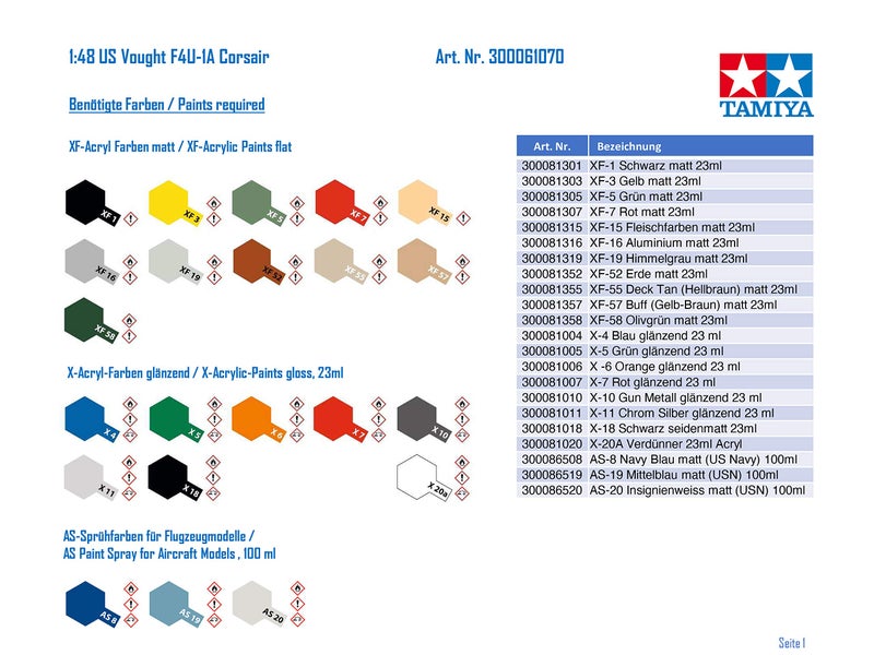 Tamiya Models Vought F4U-1A Corsair Model Kit - Image 4
